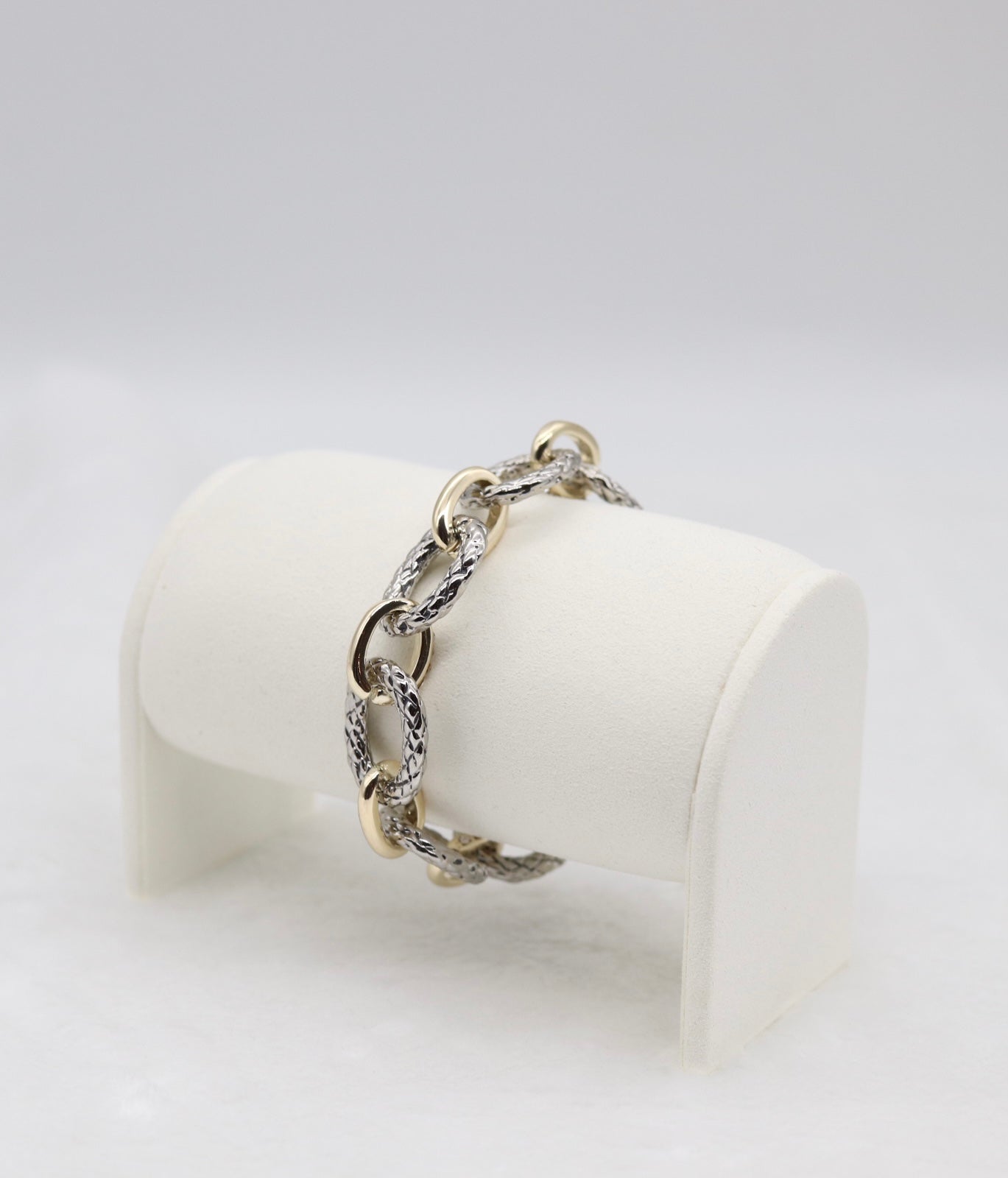 Textured Silver and Gold Link Bracelet with Crystal Accents