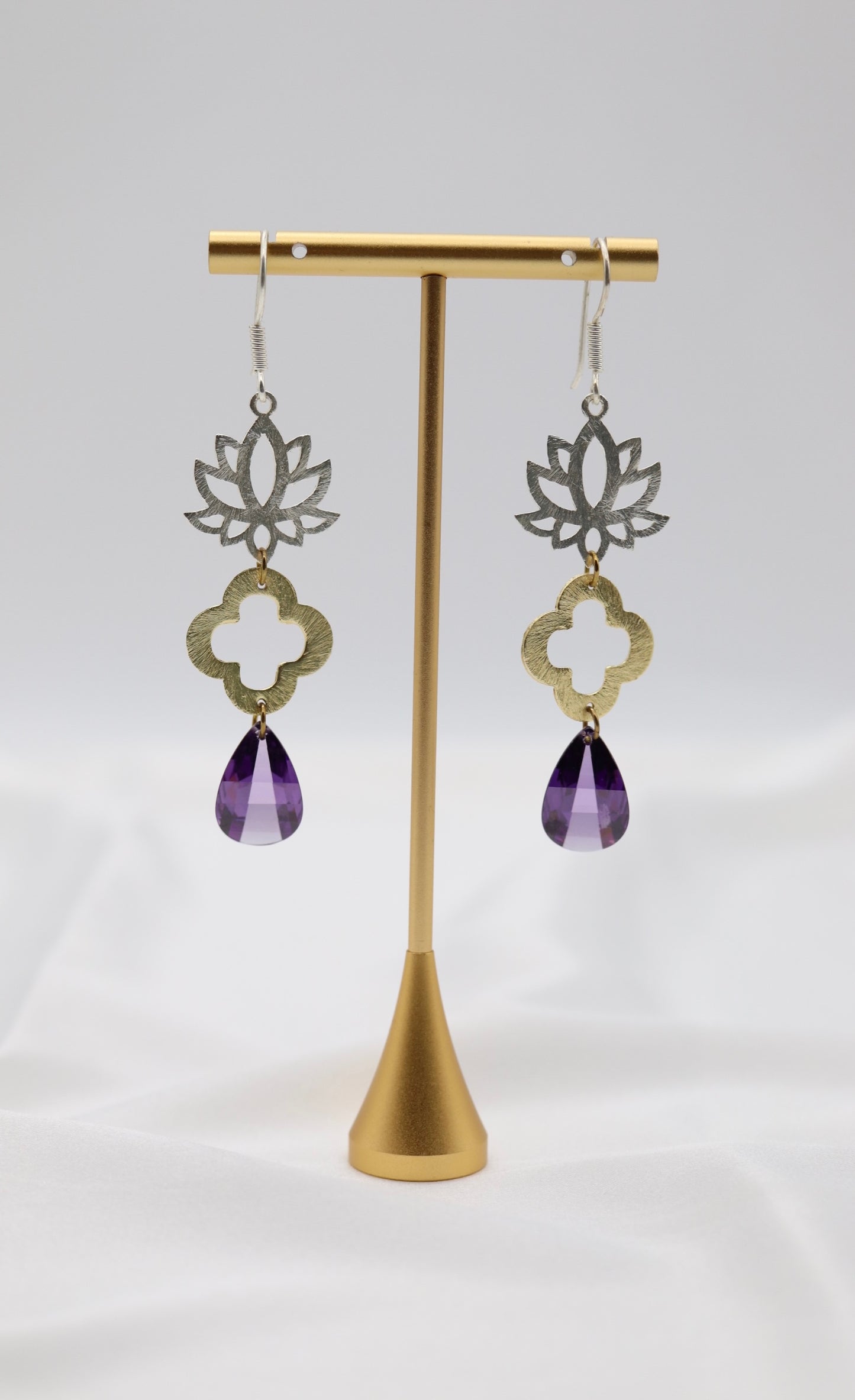 Filigree Dangling Purple Stone Earrings Made With Faceted Fancy Cut Cubics