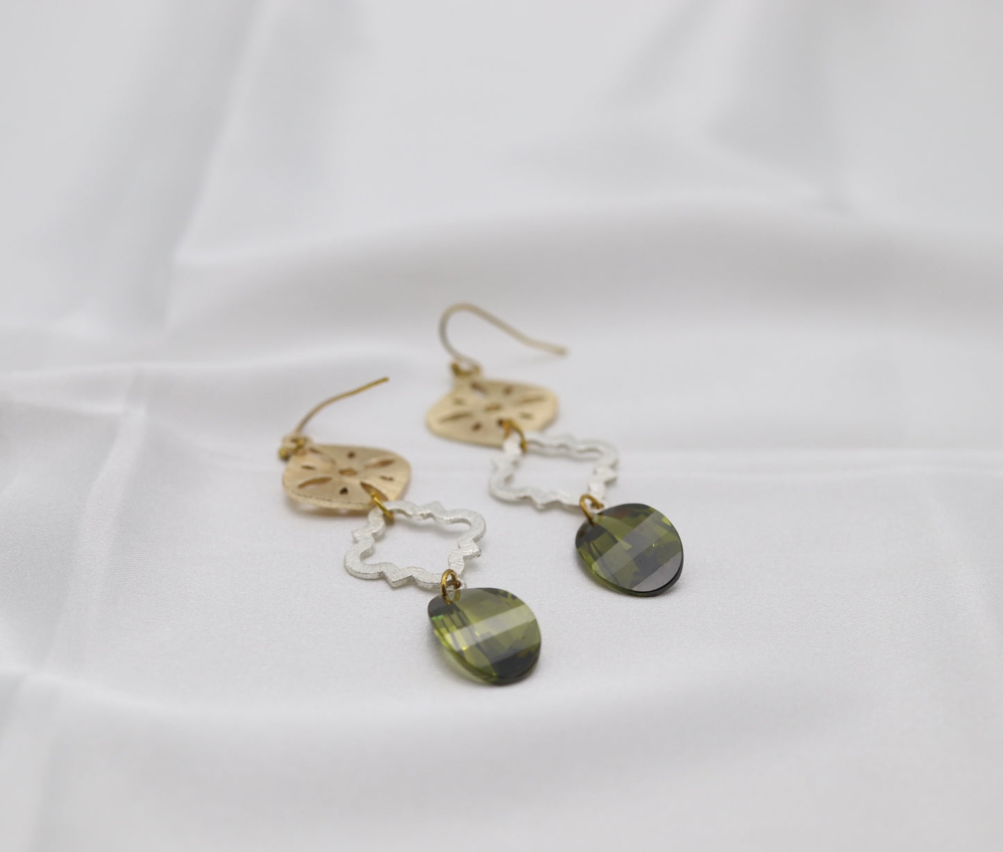 Filigree Dangling Emerald Green Stone Earrings Made With Faceted Fancy Cut Cubics