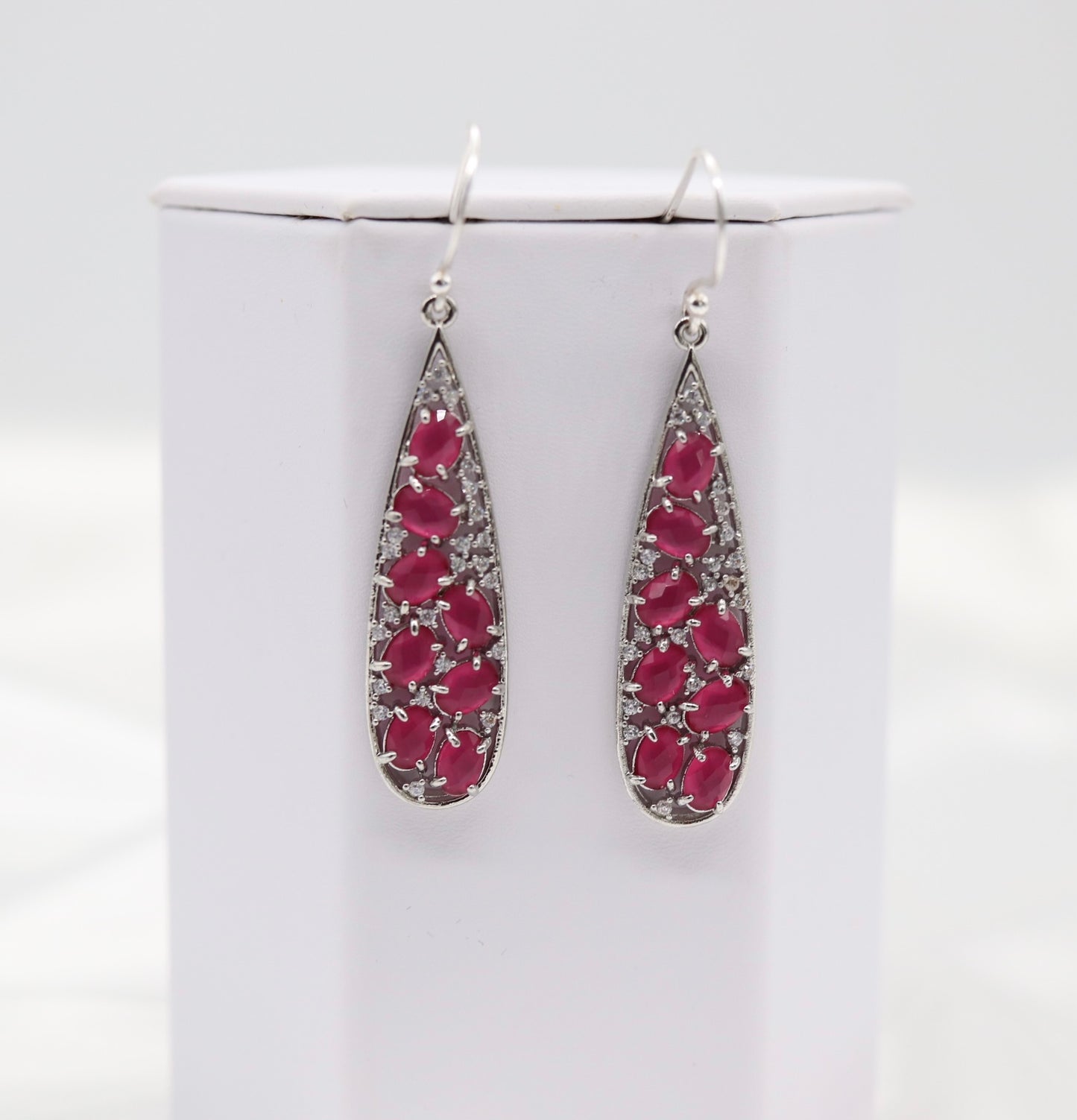 Silver Trim Tourmaline Bezel Set Teardrop Earrings