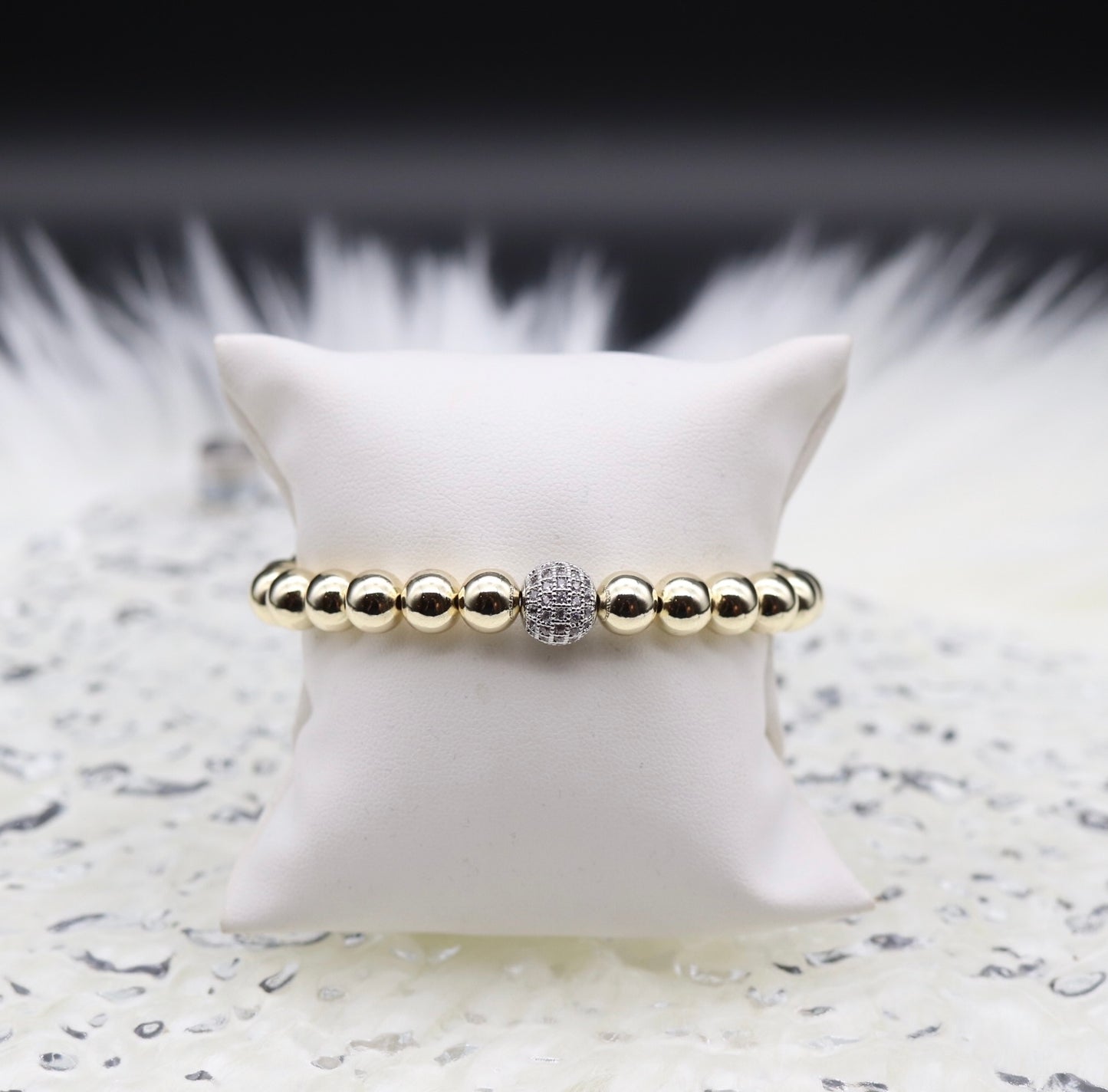 Gold Beaded With CZ Disco Ball Bracelet - 8mm