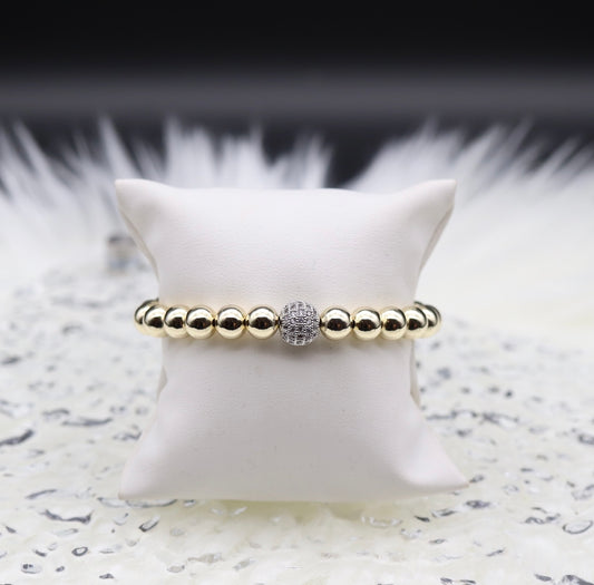 Gold Beaded With CZ Disco Ball Bracelet - 8mm