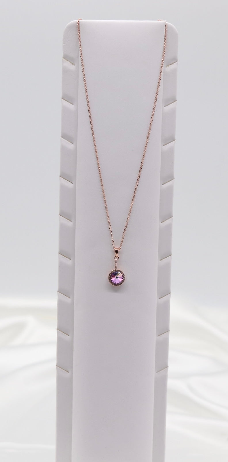 Round CZ Purple Stone Pink Gold Necklace