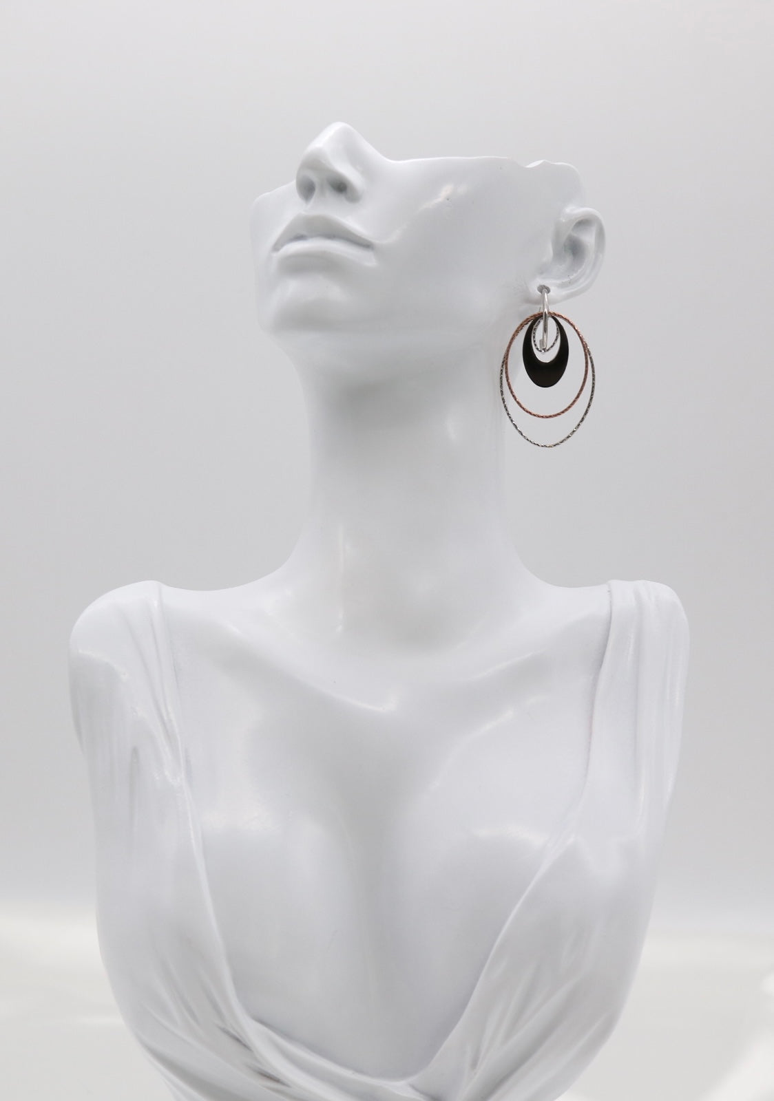Italian Style Layered Oval Drop Earrings in Mixed Metals (Sterling Earrings)