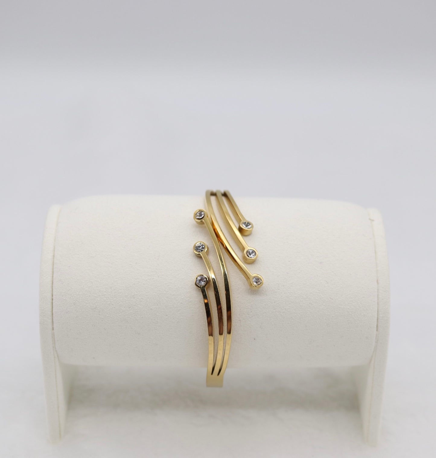 Gold Swirl Crystal Bangle Bracelet – Modern Artistic Jewelry for Women