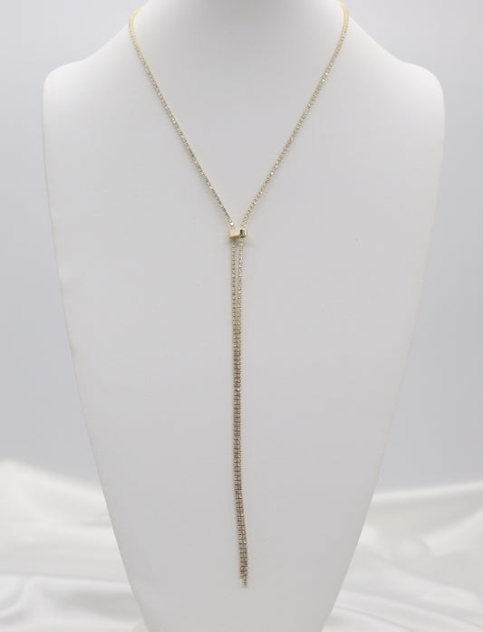Long CZ Gold Tennis Chain Necklace