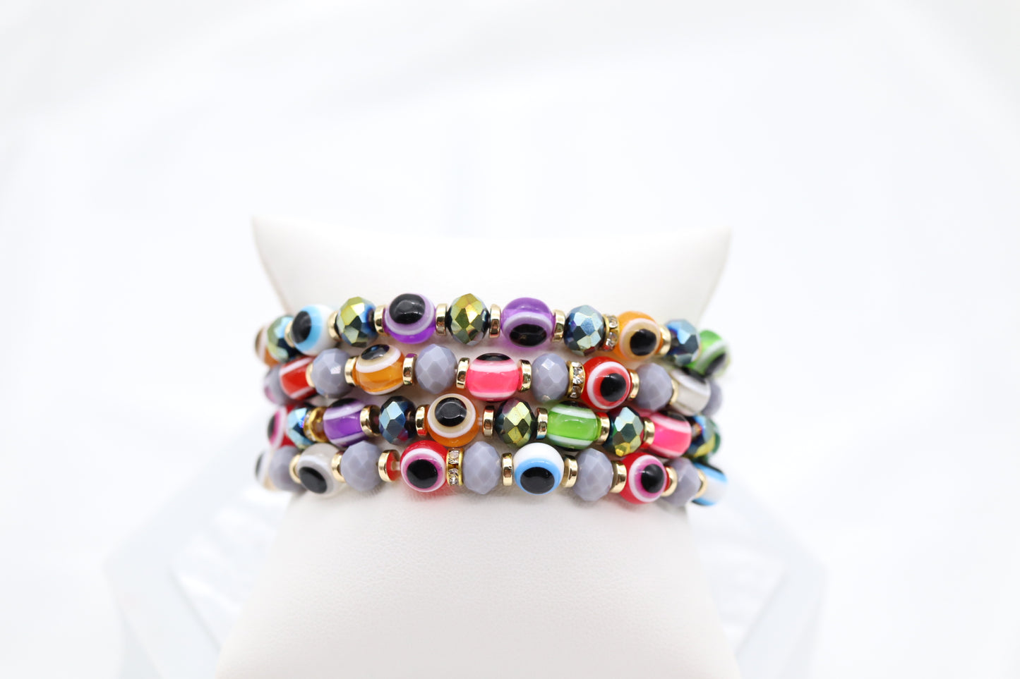 Gold and Grey Multicolor Double Evil Eye Bracelet