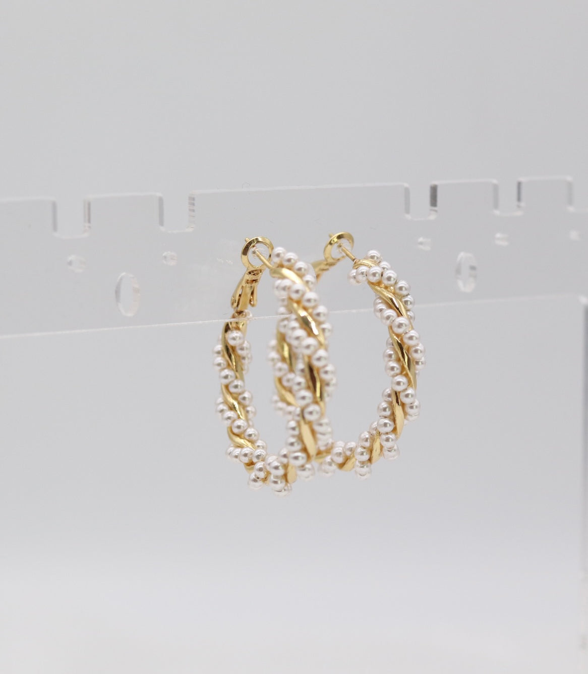 Gold Twisted Pearl Hoop Earrings