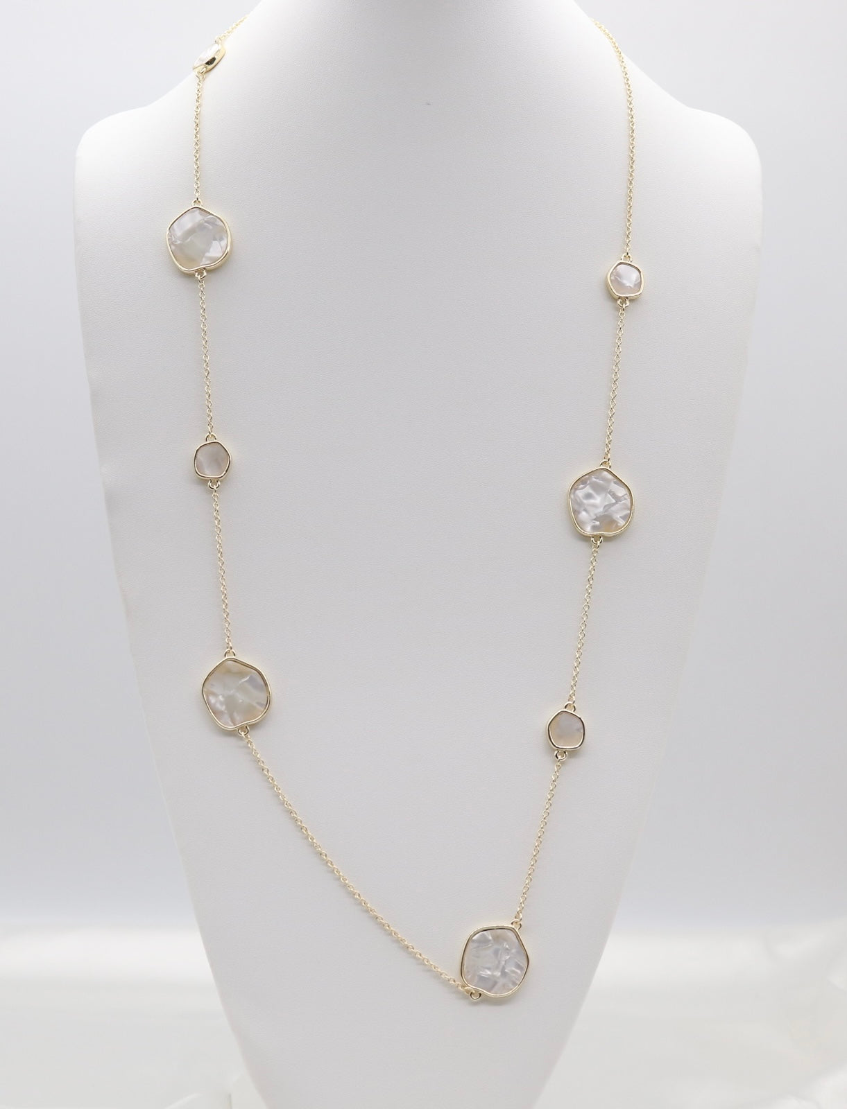 Gold Station Necklace with Irregular Clear Crystal Accents