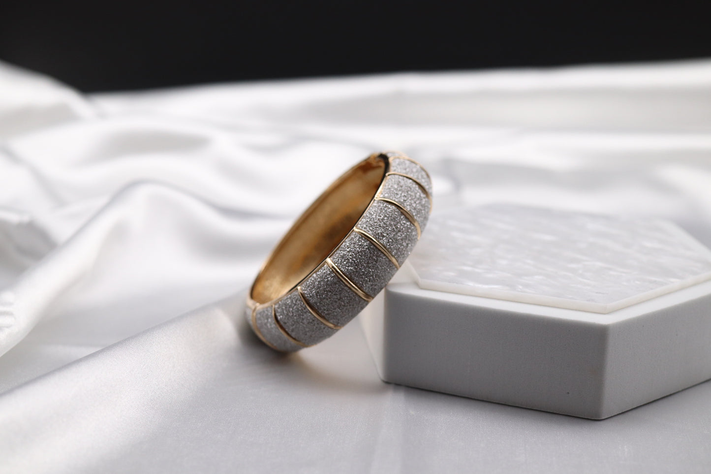 Sparkling Silver Hinge Bracelet with Gold Trim