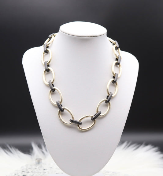 16 inch - Large Matted Gold With Black Paperclip Necklace