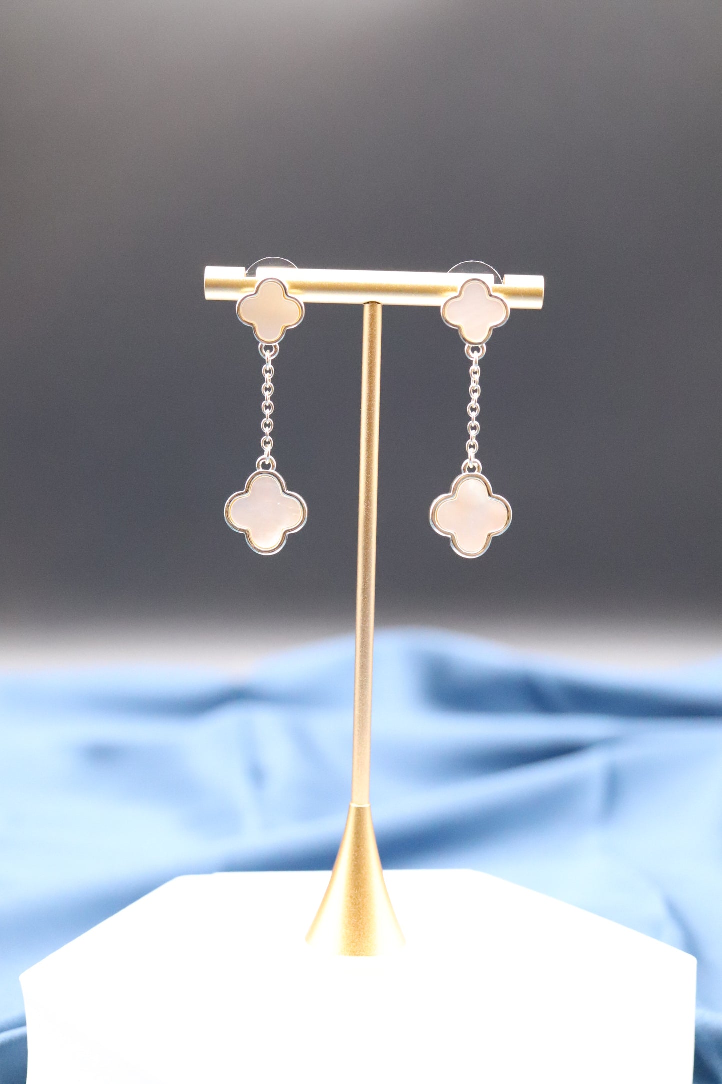 Dangling Pearl Clover Earrings