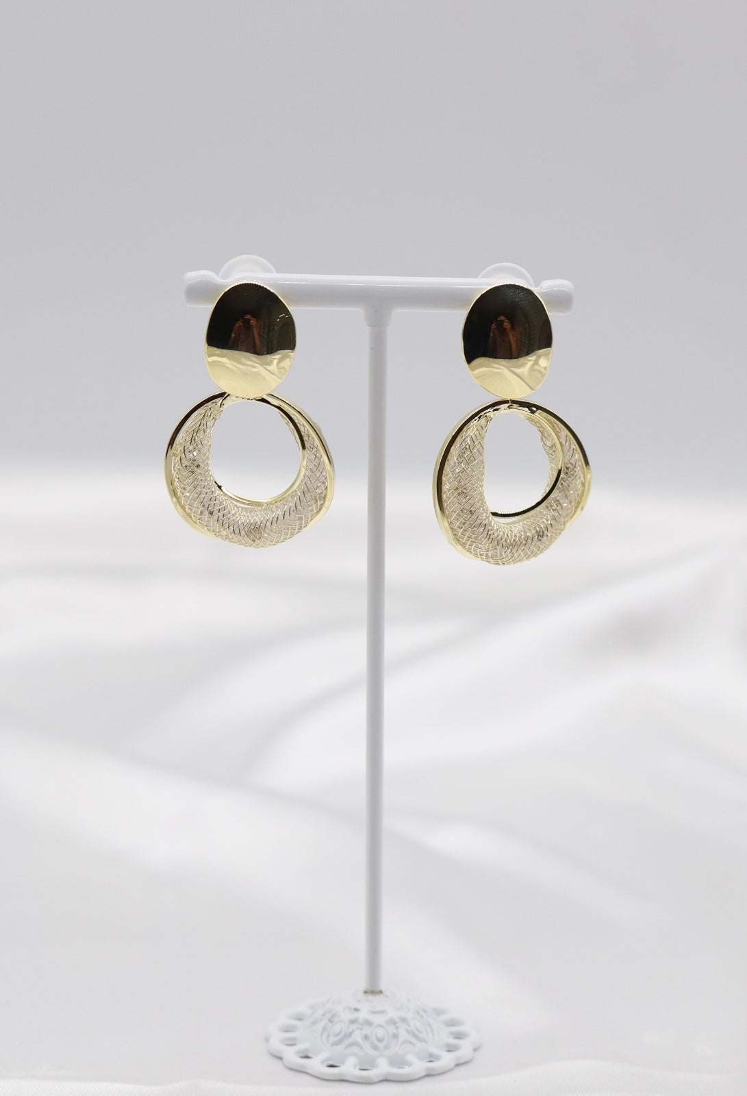 Textured Gold Open Circle Drop Earrings