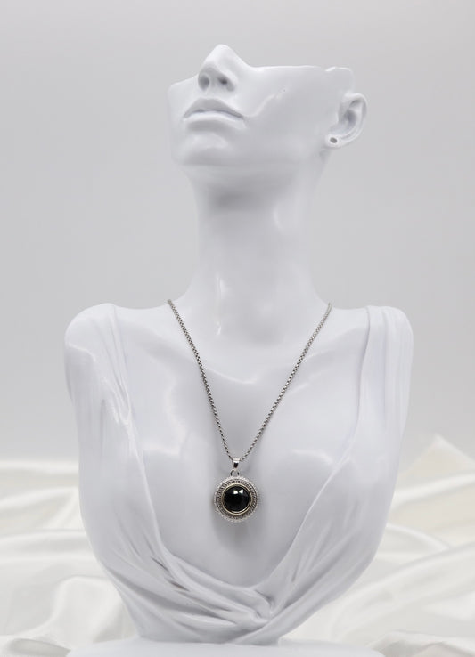 Round Black Crystal Pendant Necklace