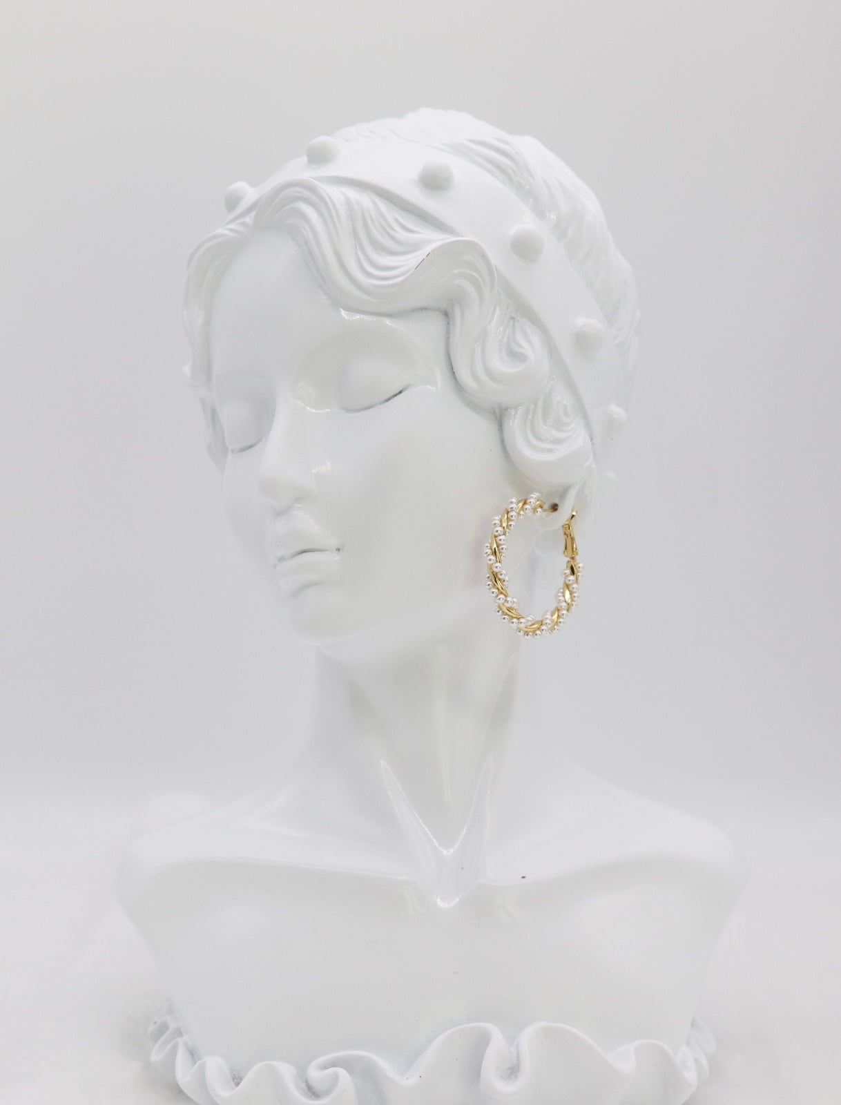 Gold Twisted Pearl Hoop Earrings