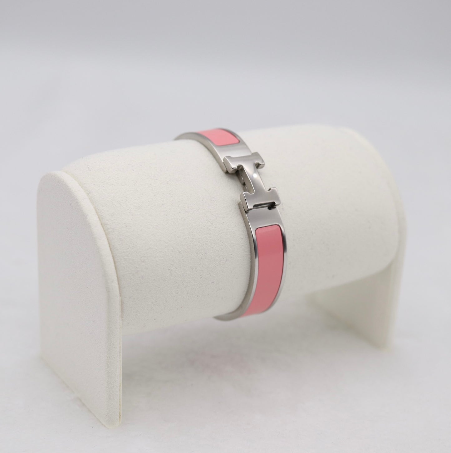 Medium Polished Silver & Pink Enamel Bracelet
