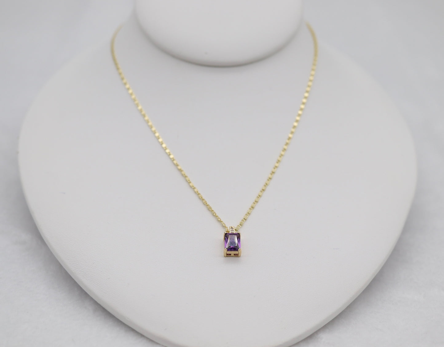 Gold Necklace with Rectangular Purple Gemstone Pendant