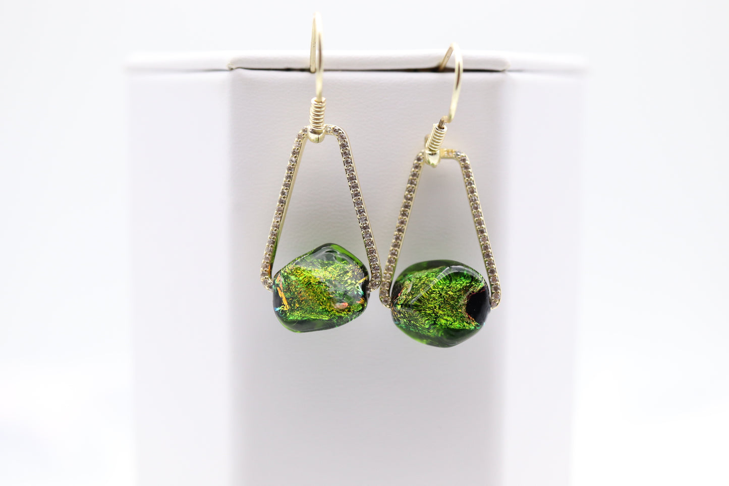 Gold Acrylic Green Bead Earrings