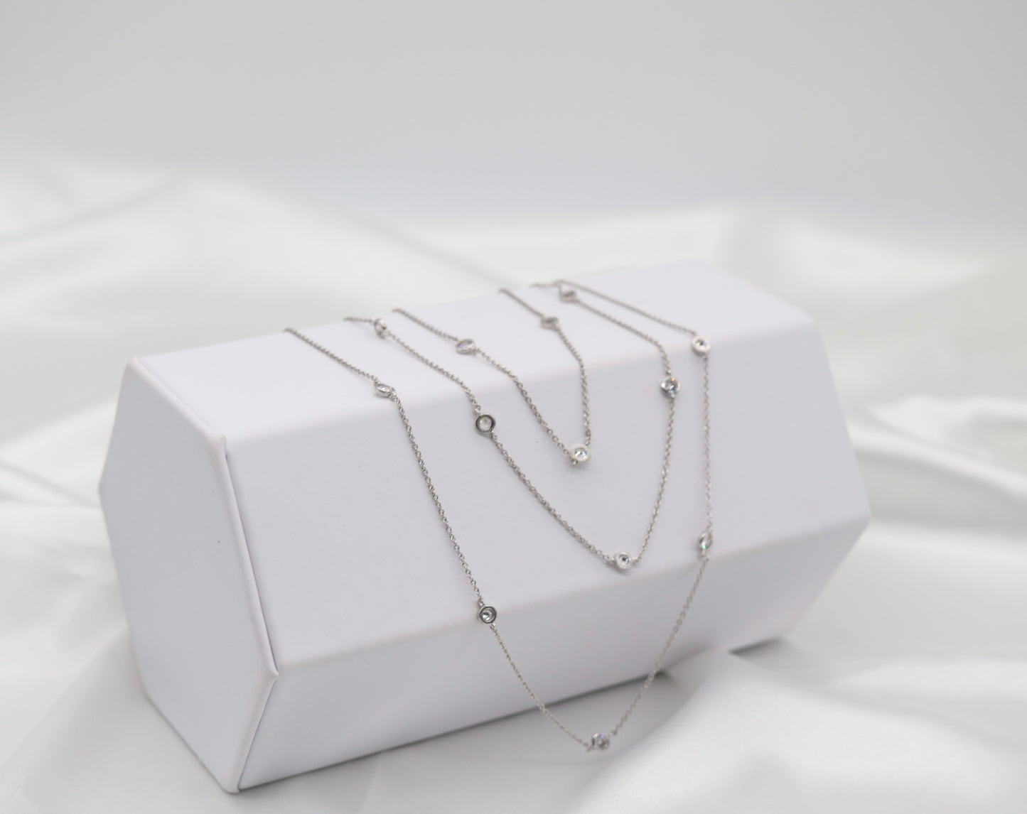 Triple Layered Bezel Set Silver Necklace