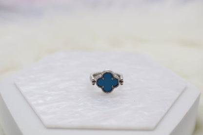 Light Blue Clover Silver Reversible Ring - Size 8