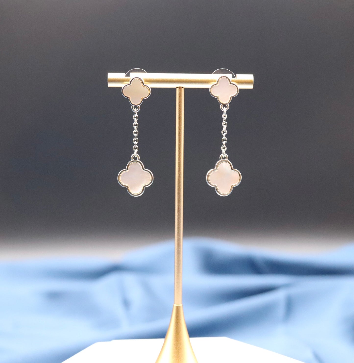 Dangling Pearl Clover Earrings