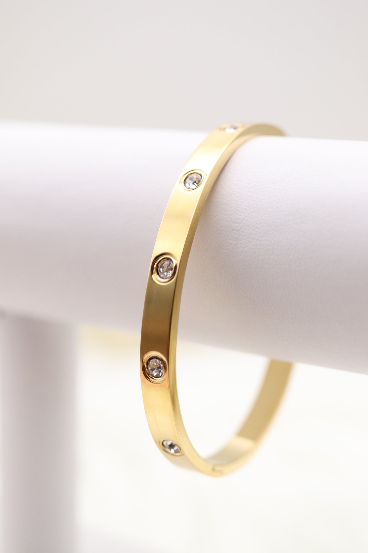 Gold Hinge Bangle Bracelet With CZ Stations