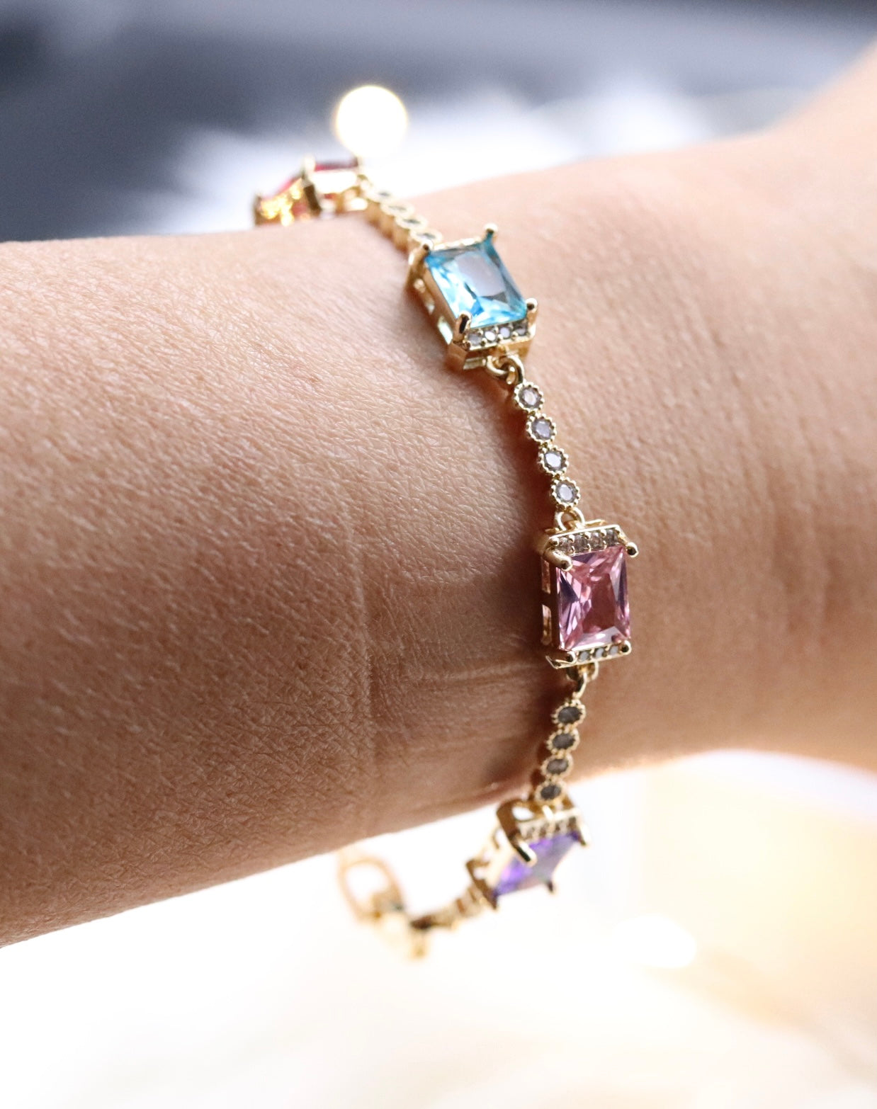 Variety Colored Gemstones Tennis Bracelet