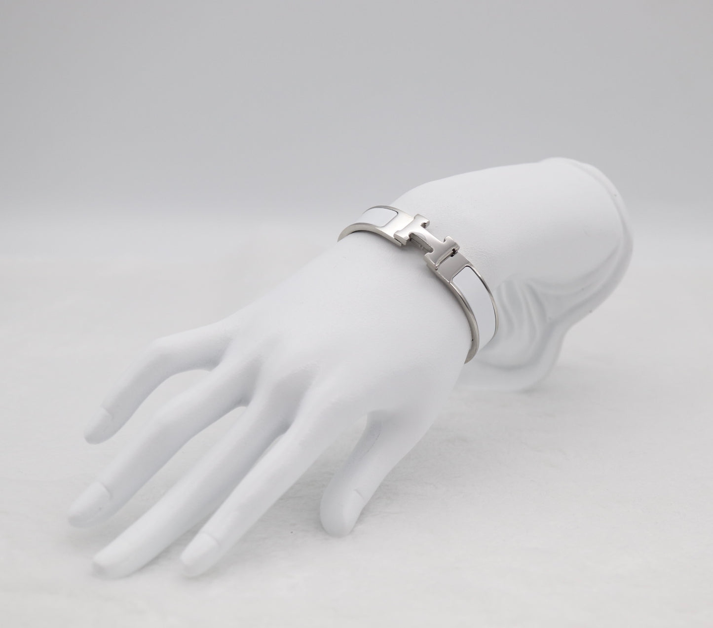 Medium Polished Silver & White Enamel Bracelet