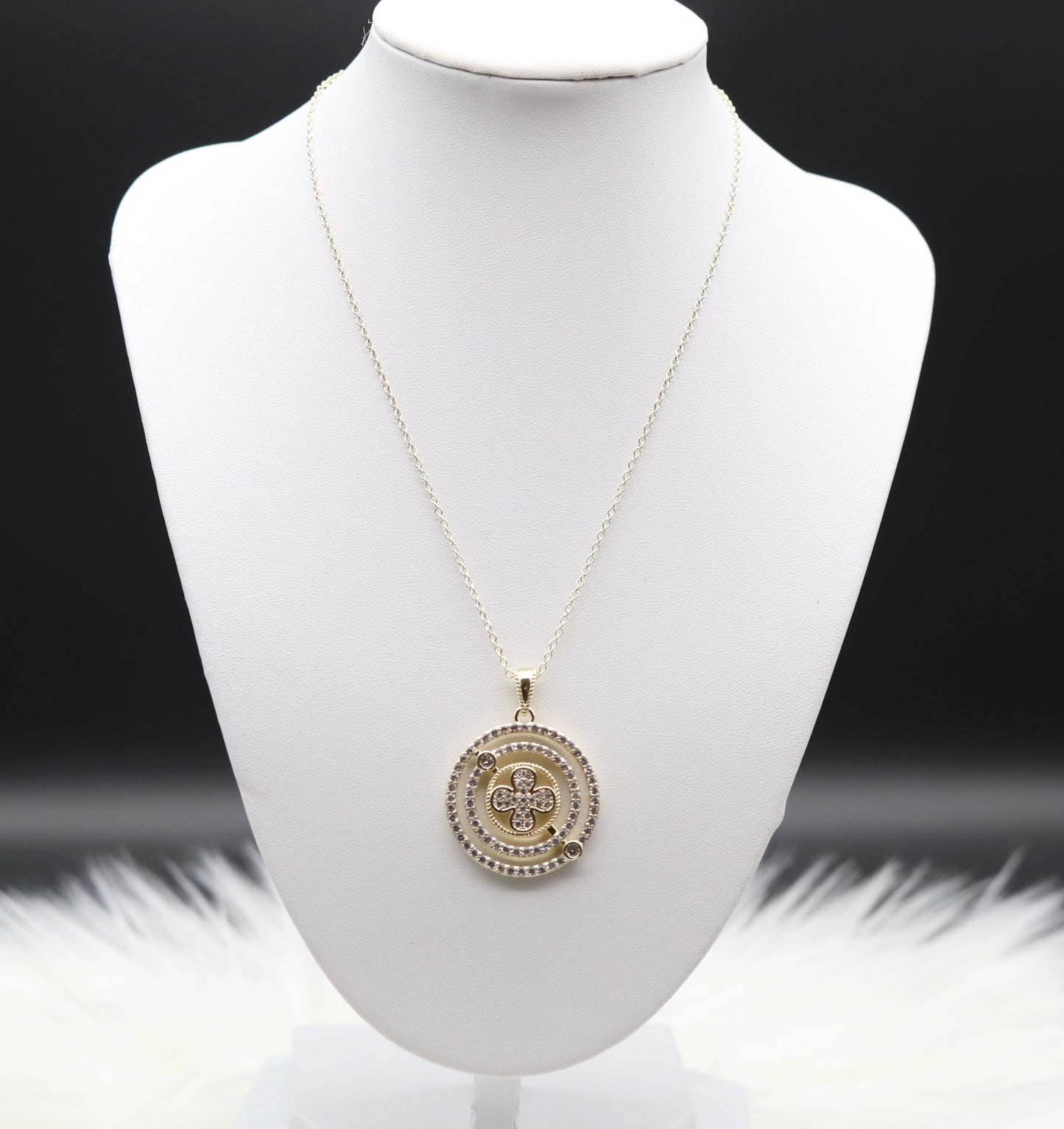 Gold Necklace With Centered CZ Paved Clover Pendant