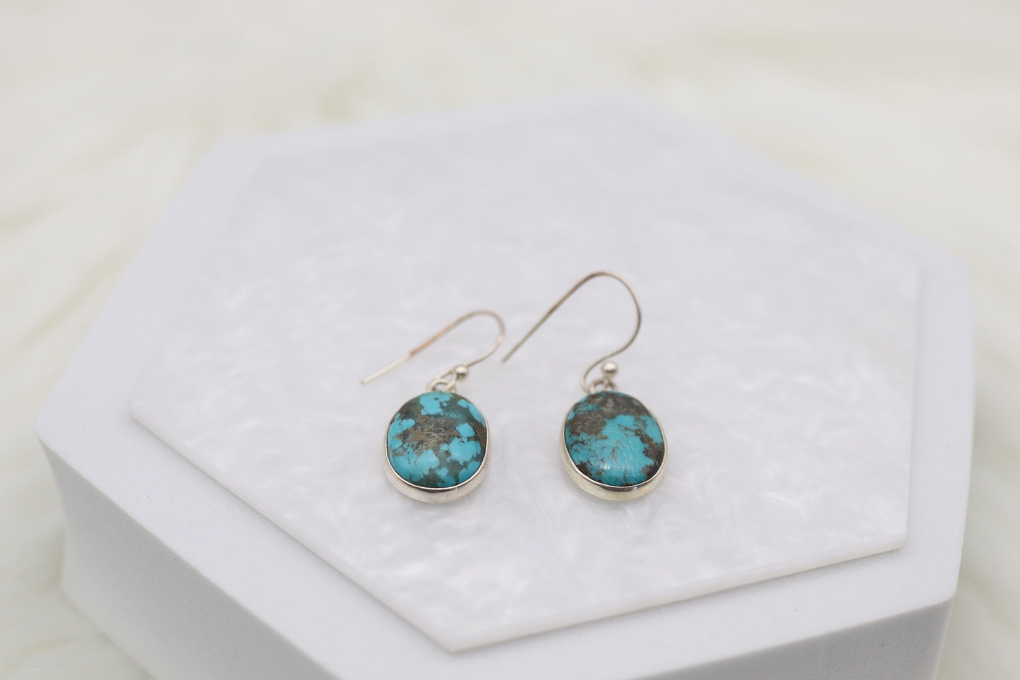 Round Turquoise Sterling Silver Dangling Earrings