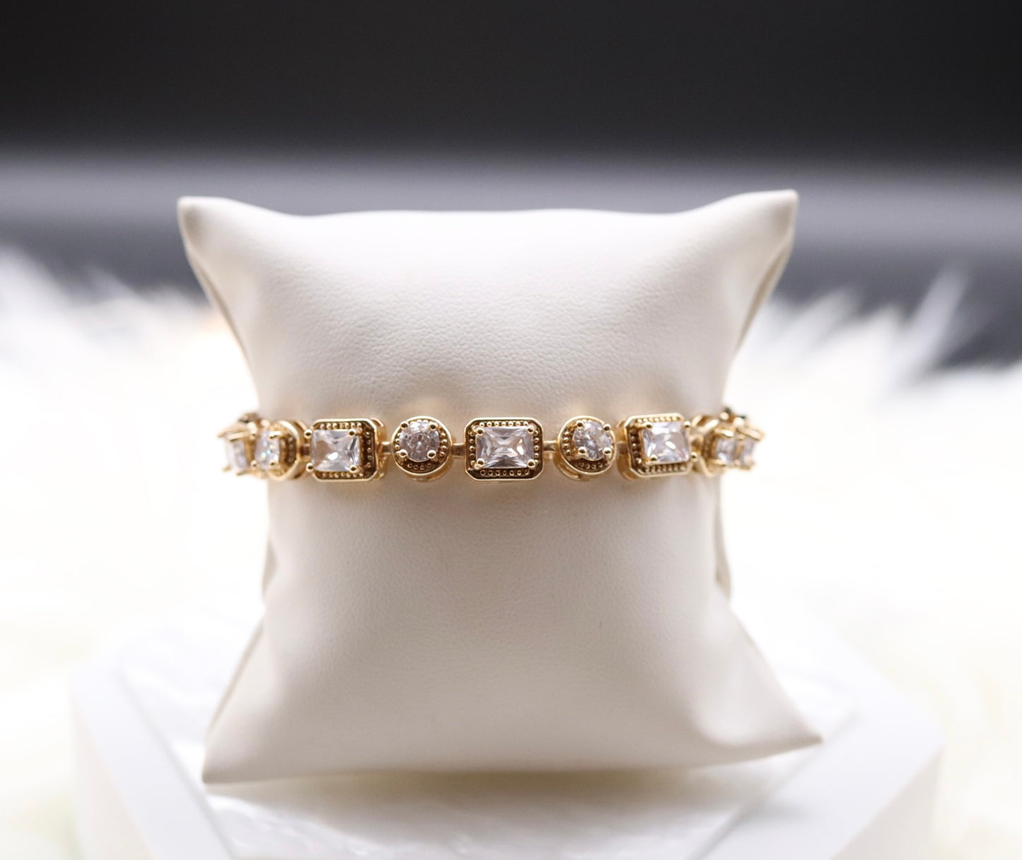 Alluring Crystal Clear Gemstone Gold Tennis Bracelet