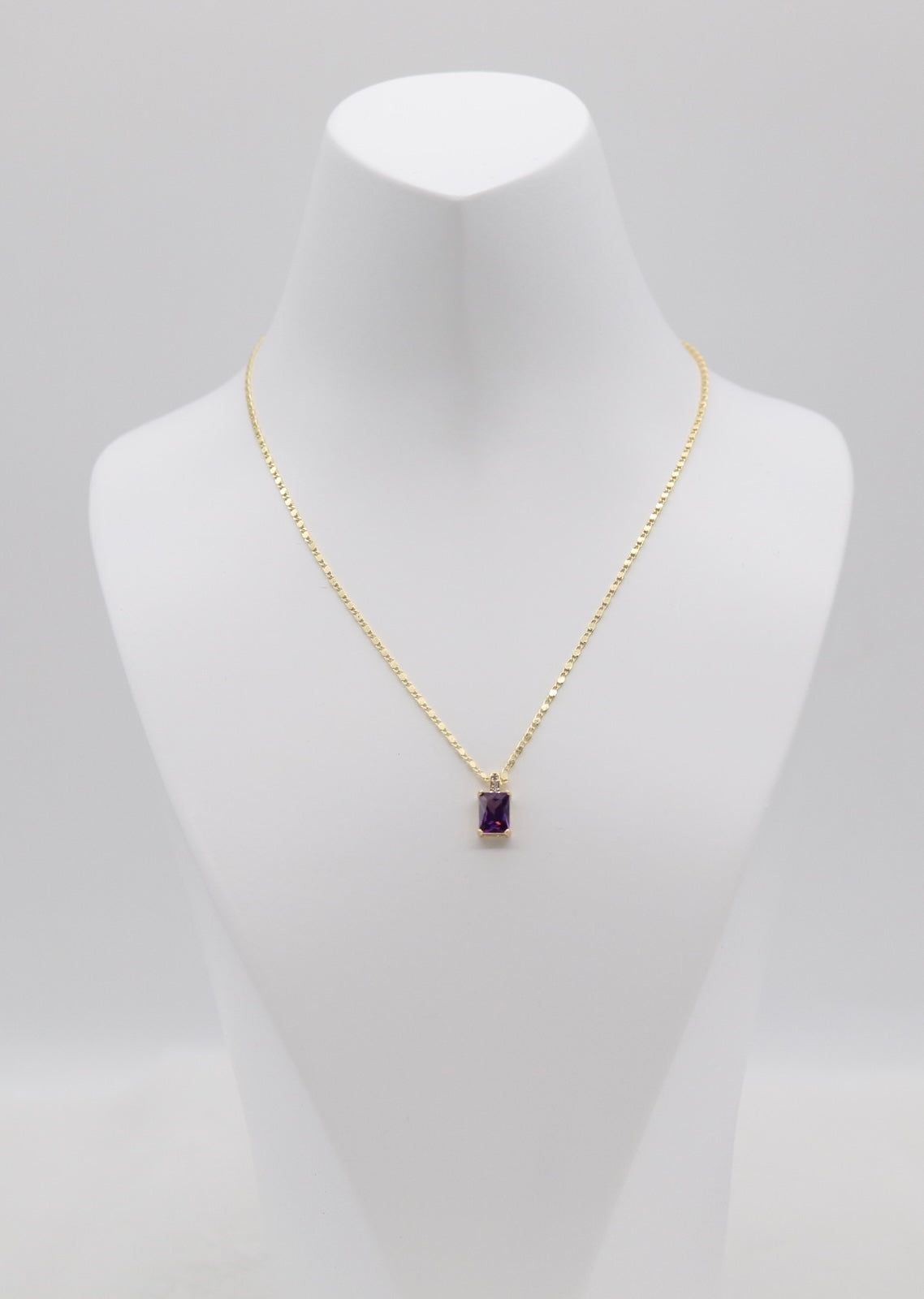 Gold Necklace with Rectangular Purple Gemstone Pendant