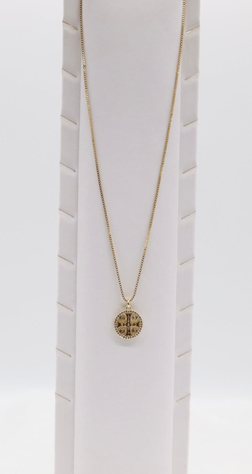 Gold Cross Medallion Necklace – Crystal Accent Round Pendant