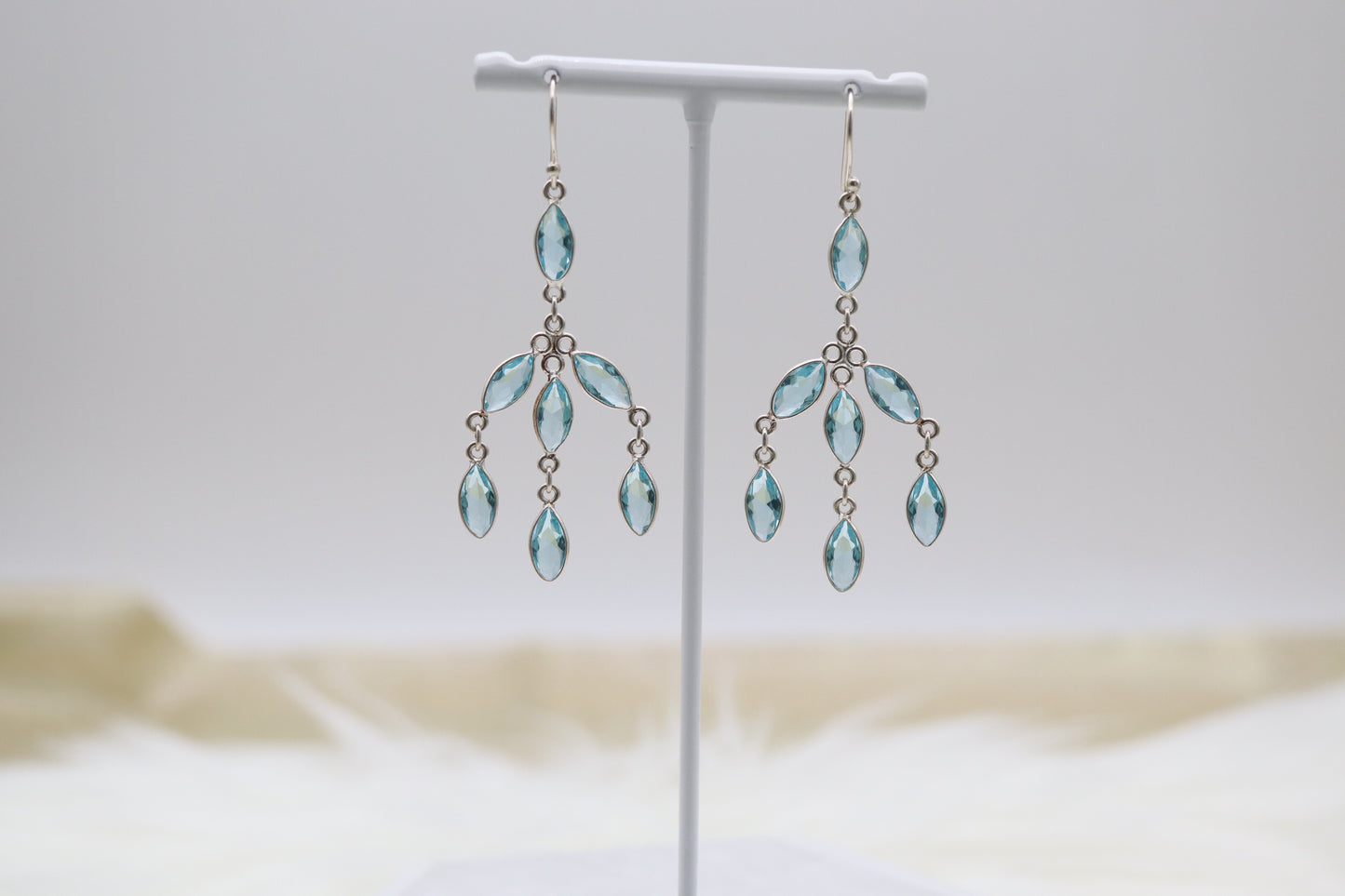 Light Blue Chandelier Sterling Silver Dangling Earrings