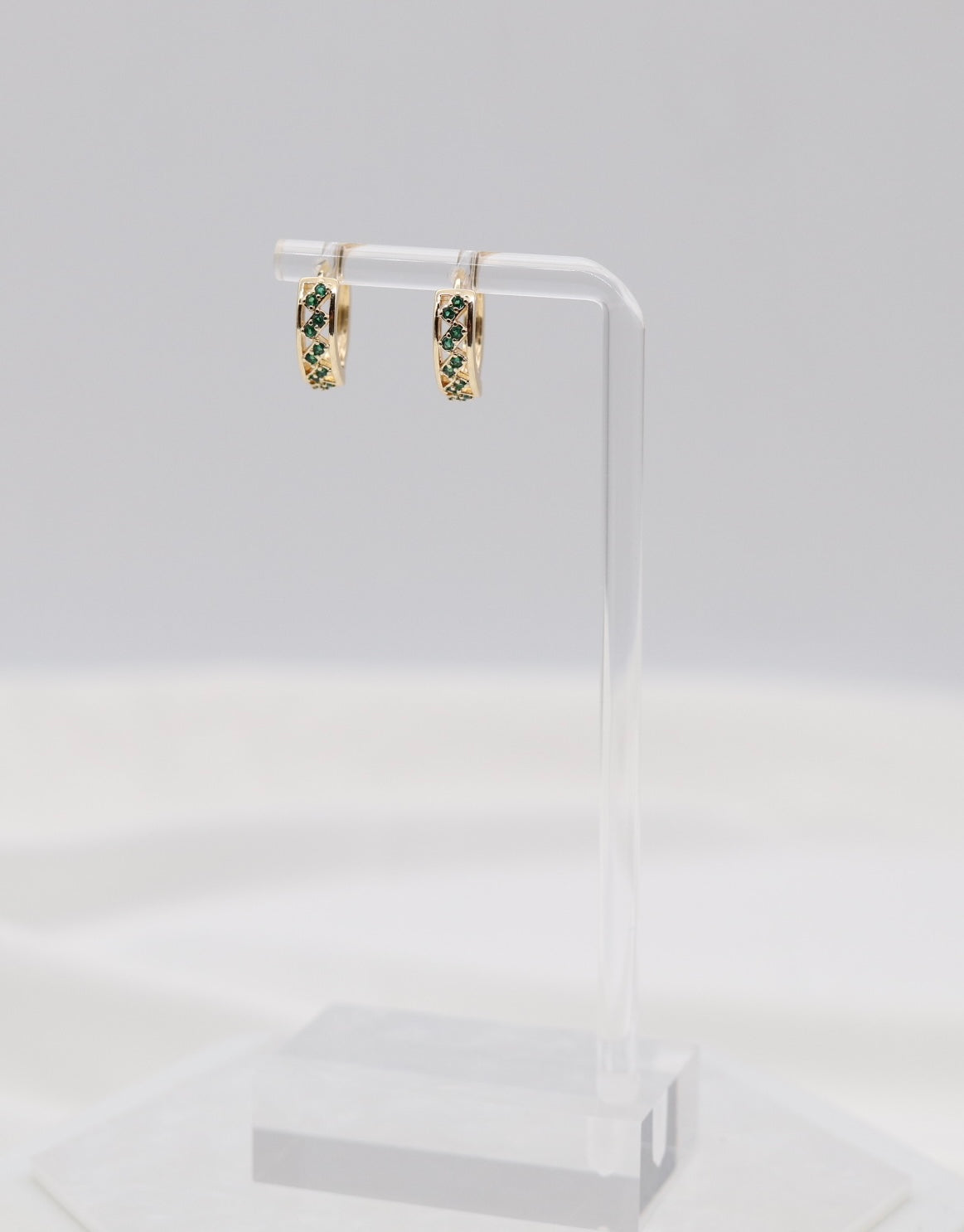 Emerald Lattice Gold Huggie Hoops