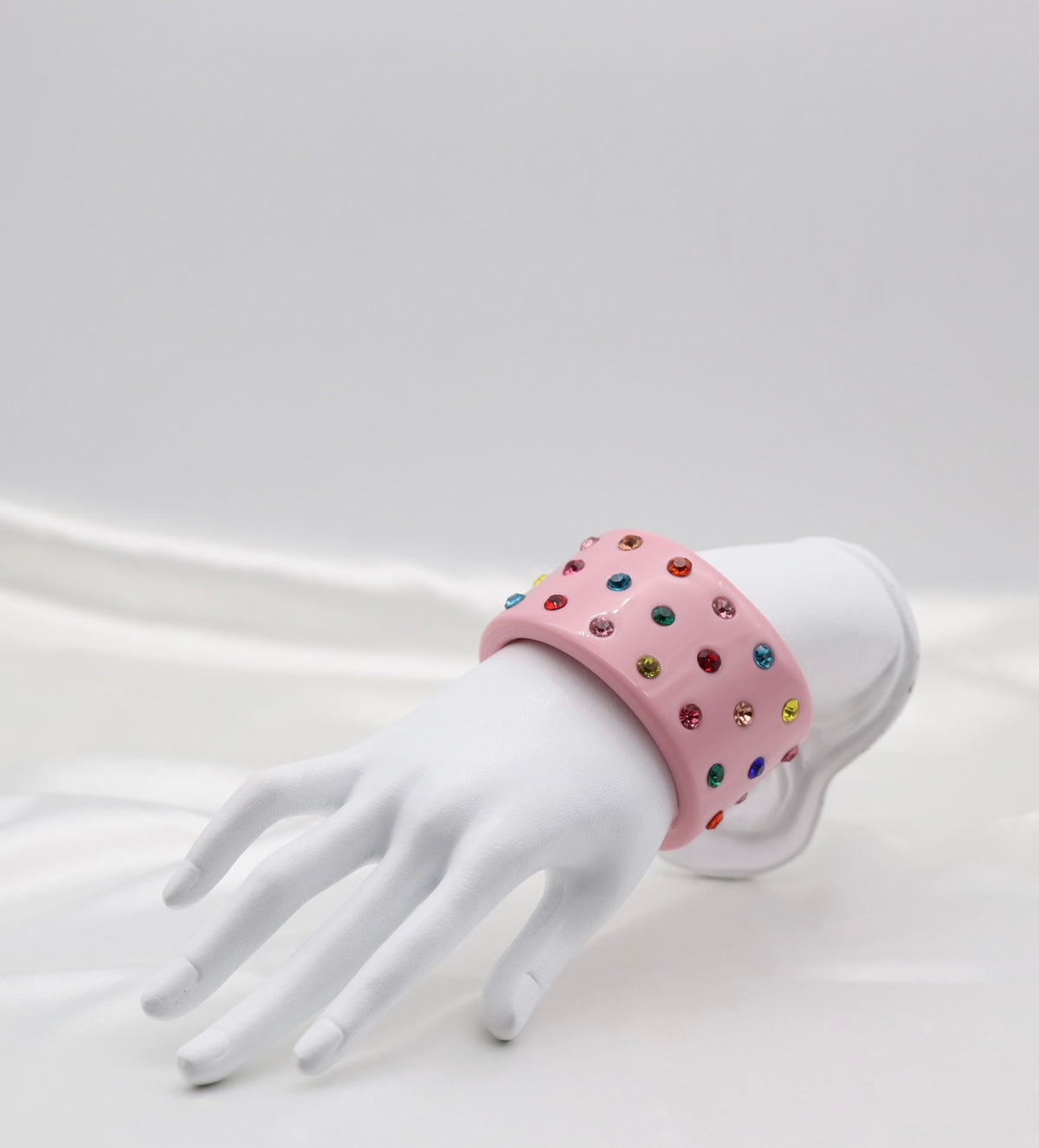 Pink Multicolor Crystal Wide Acrylic Cuff Bracelet