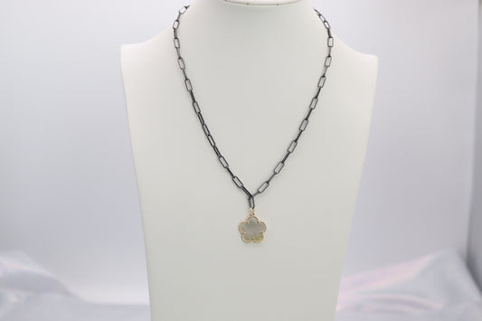Black Chain Necklace With Ivory Clover Pendant