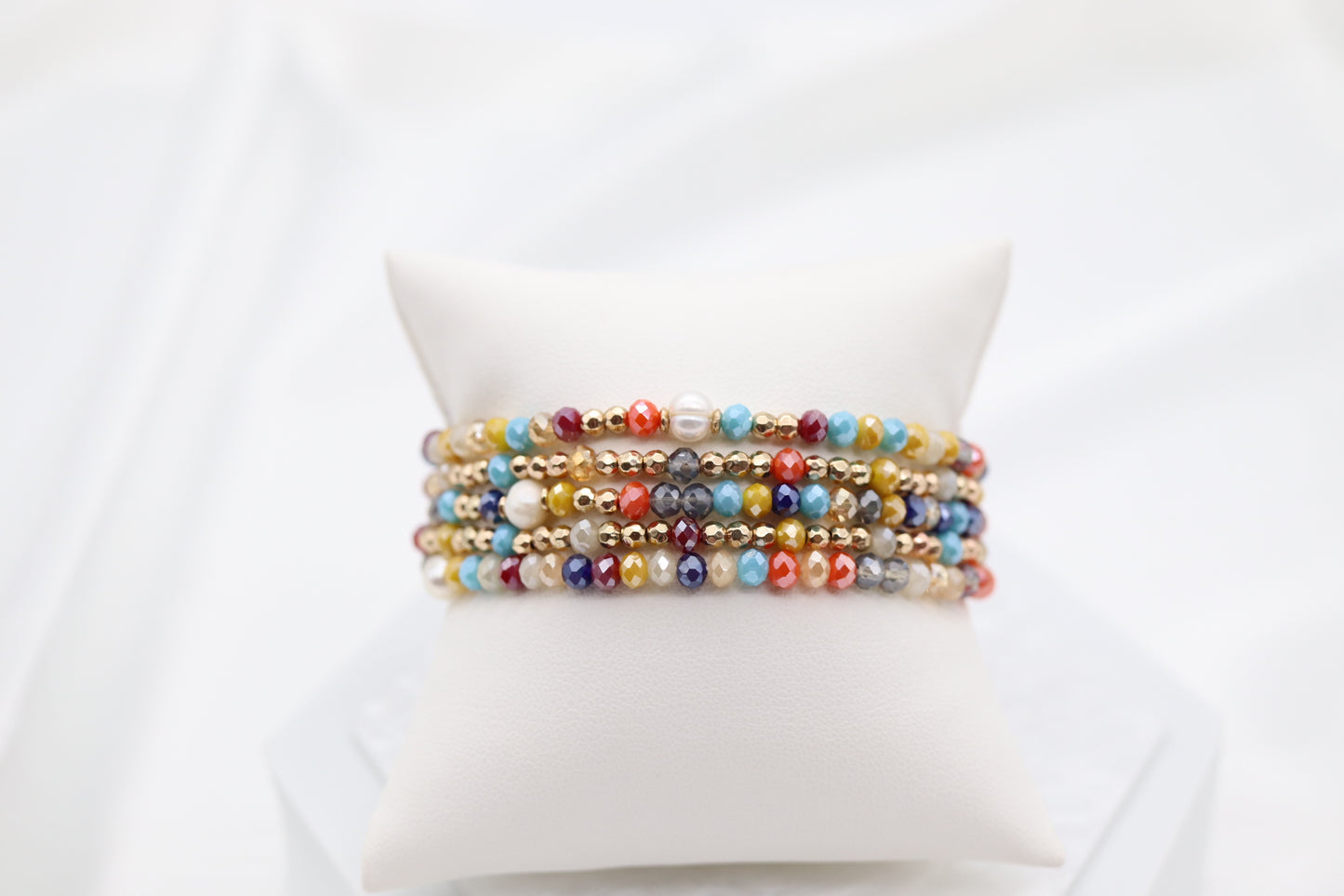 Gold Multi Stone Bead Bracelet Set