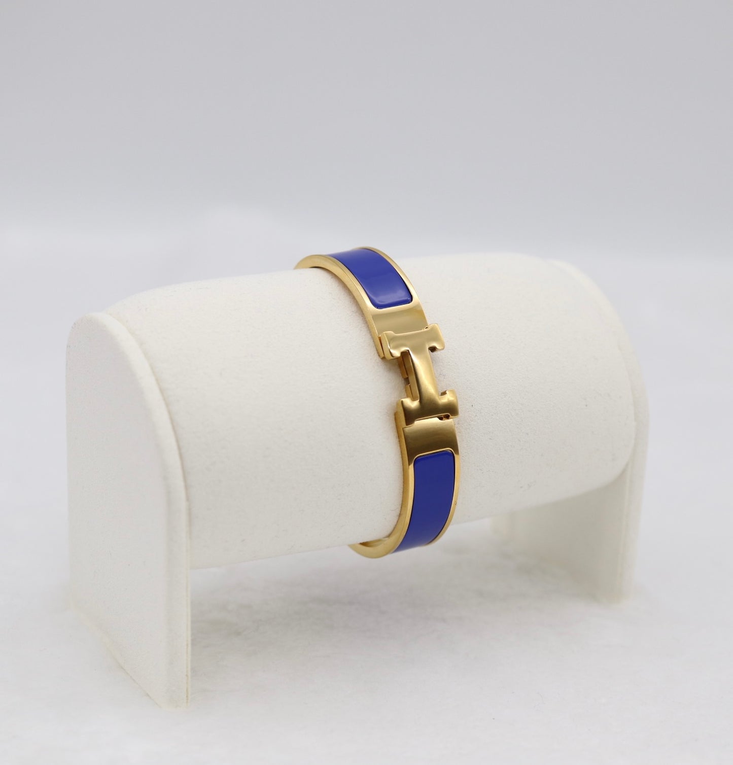 Royal Blue Enamel “H” Bracelet – Gold Tone