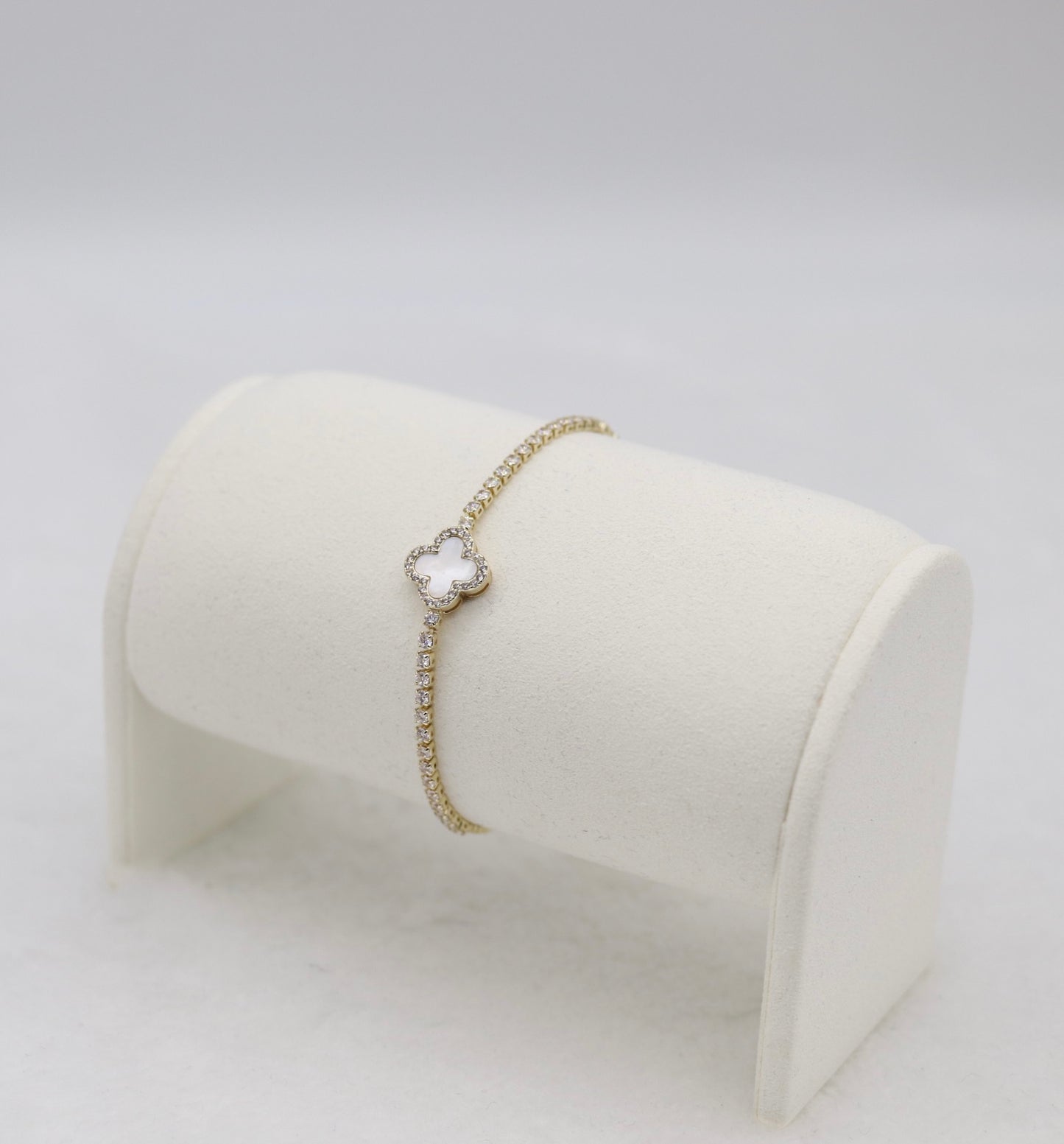 Gold Clover Adjustable CZ Bracelet