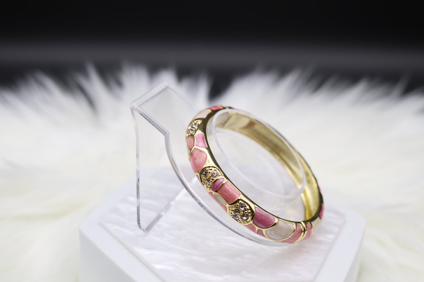 Pink Enamel Bangle Hinged Bracelet