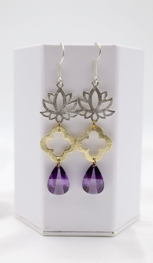Filigree Dangling Purple Stone Earrings Made With Faceted Fancy Cut Cubics