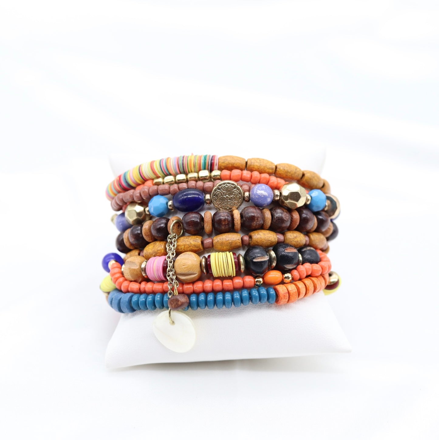 Brown, Yellow, Blue Boho Stacking Bracelet Set