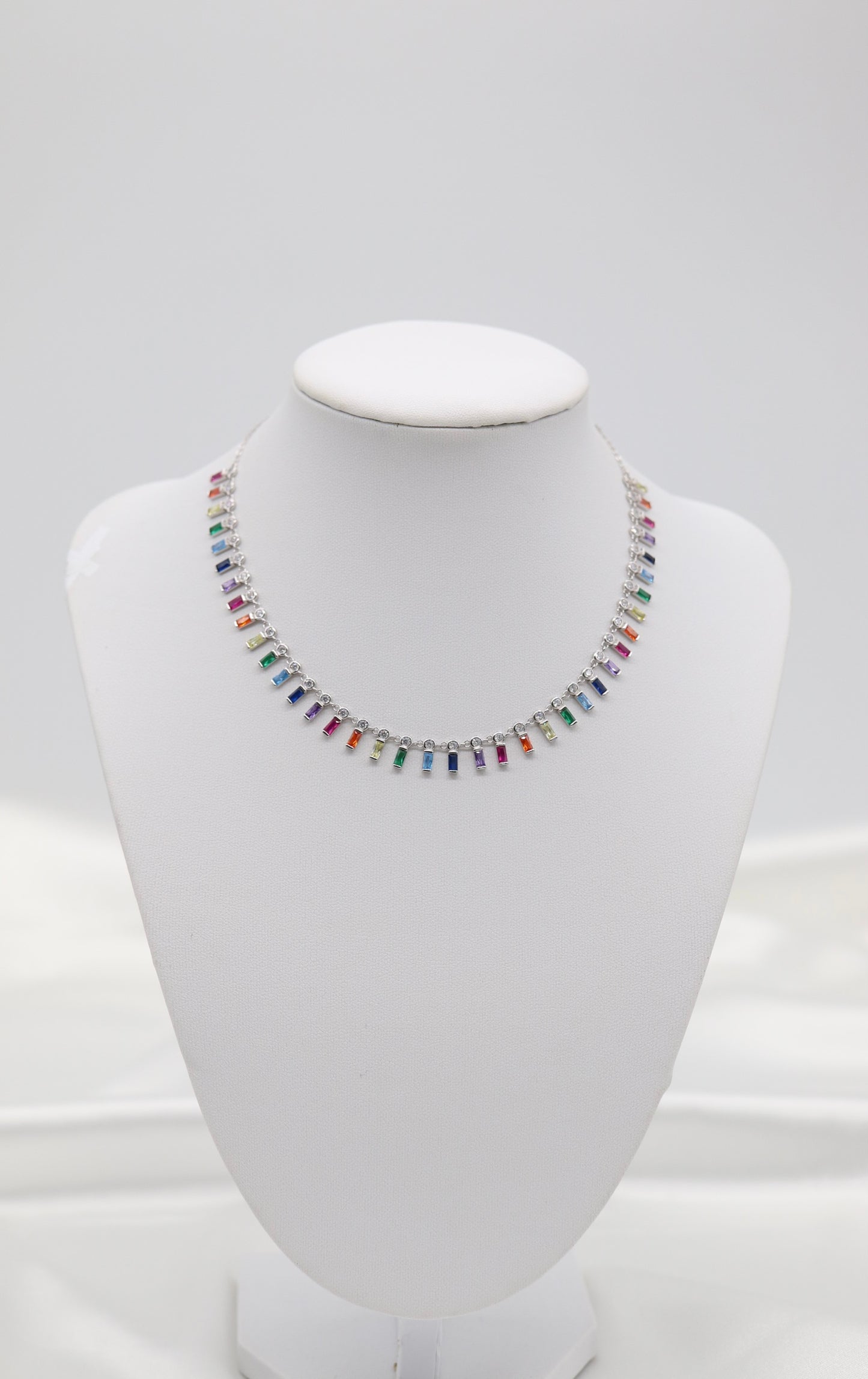 Rainbow Baguette-Cut CZ Choker Necklace