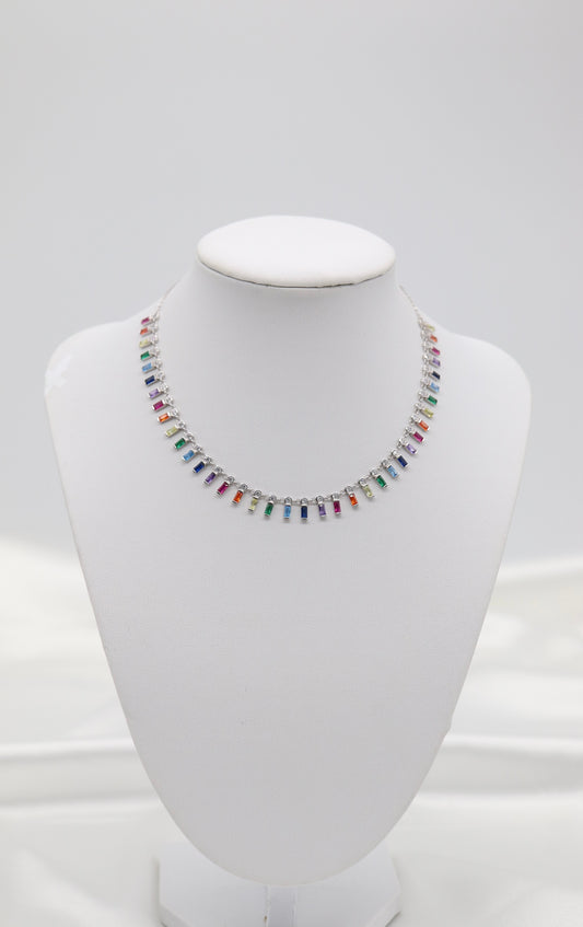 Rainbow Baguette-Cut CZ Choker Necklace