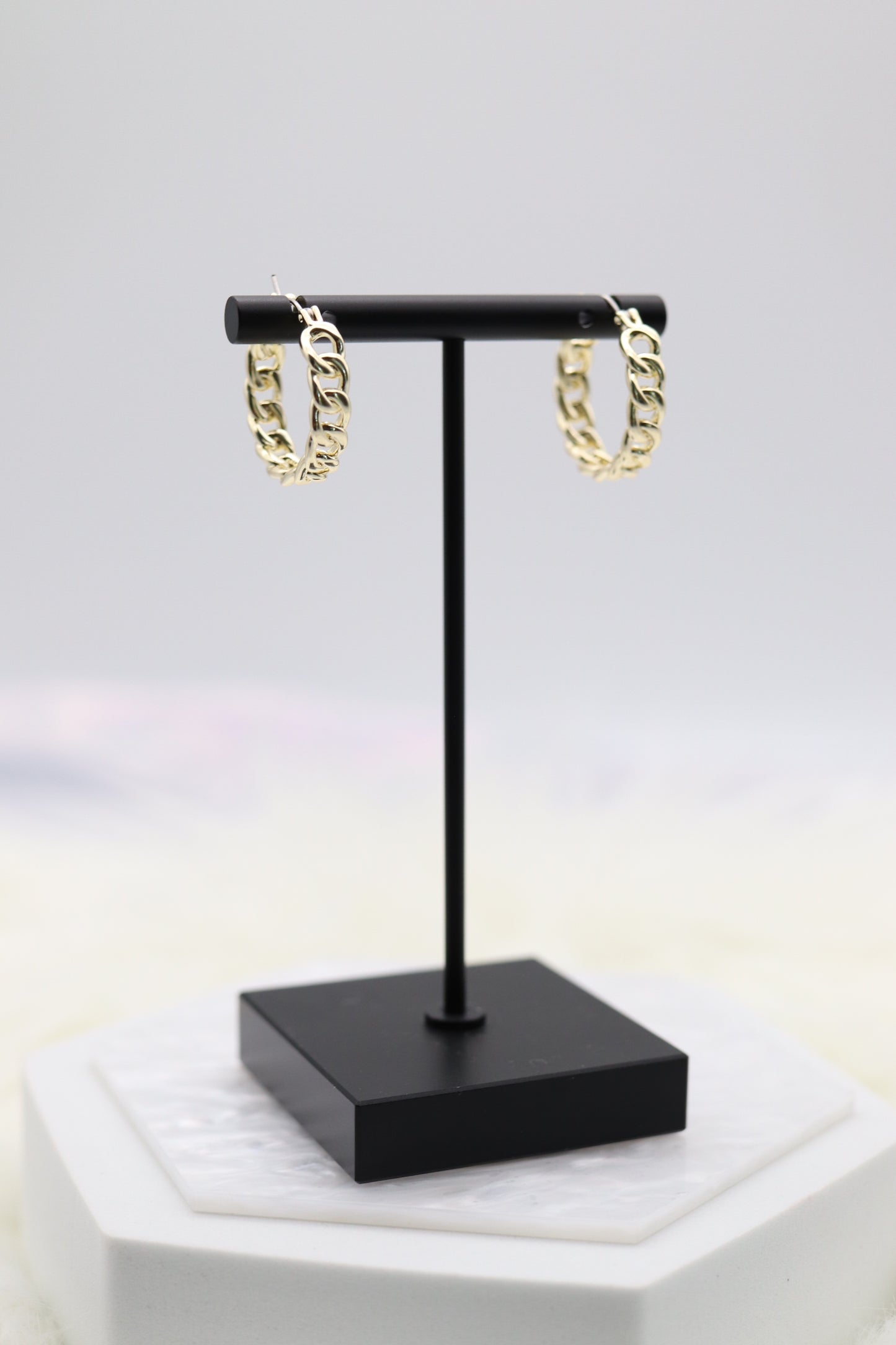 Gold Rope Chain Link Hoop Earrings