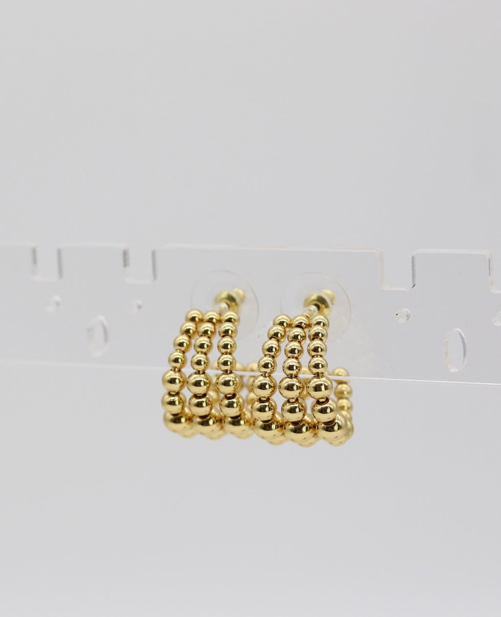 Triple Row Gold Beaded Hoop Earrings