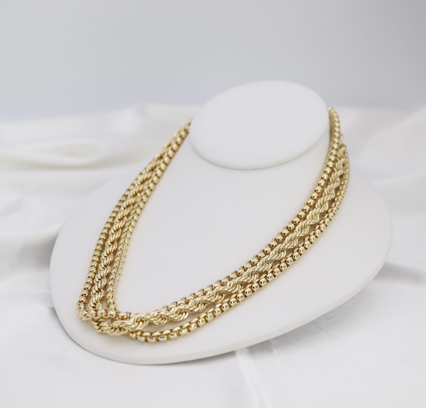 Layered Gold Rope & Box Chain Statement Necklace