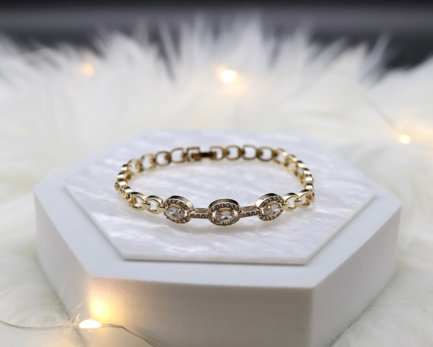 Dazzling Crystal Clear Gemstones Stationed Tennis Bracelet
