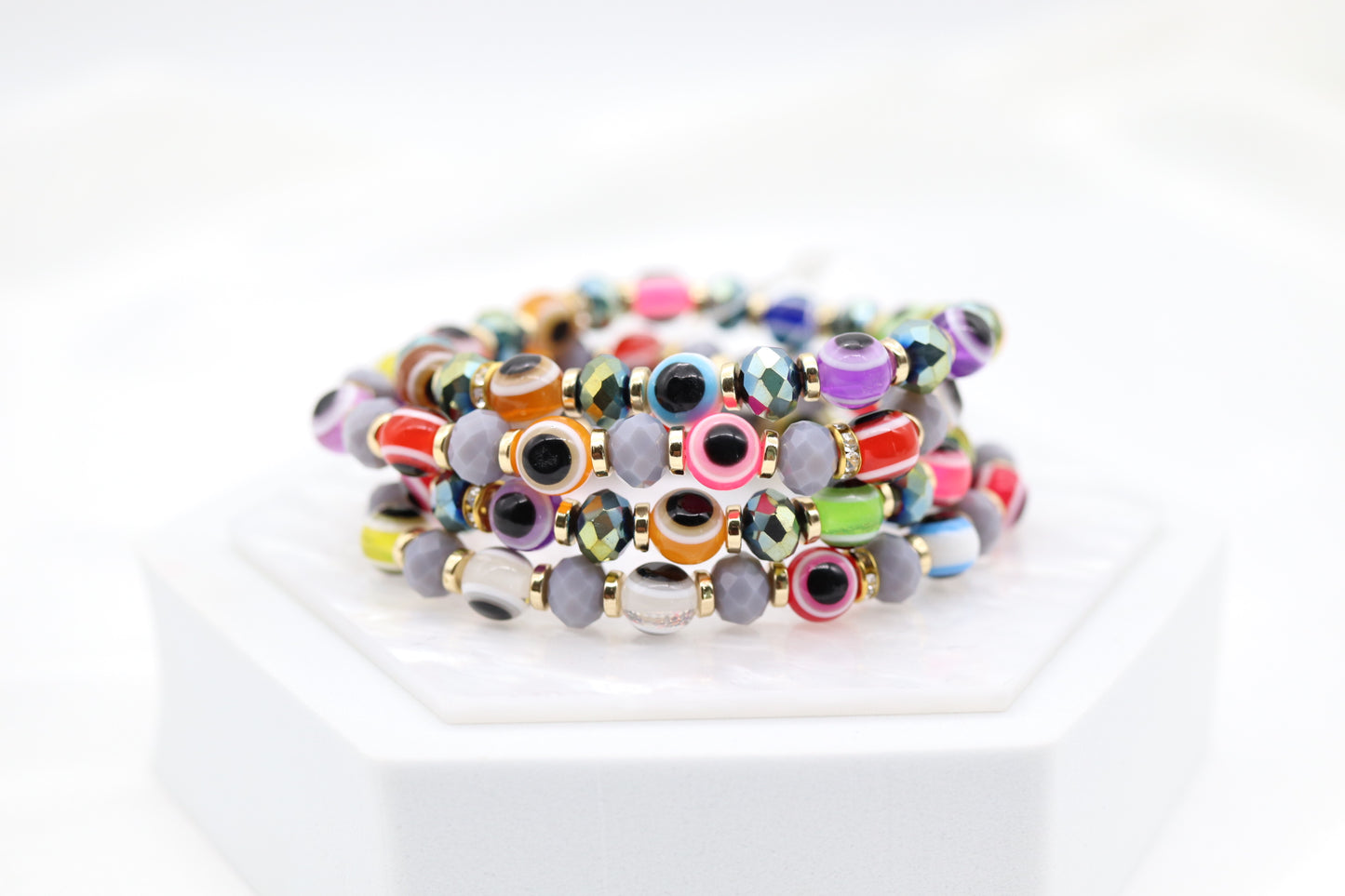 Gold and Grey Multicolor Double Evil Eye Bracelet